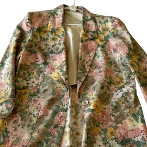 Vintage 100% Linen Floral Blazer | USA Made Garden Party Jacket‎
